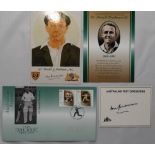 Don Bradman. ‘Australian Test Cricketers’ pre-printed white card, nicely signed by Bradman. Sold