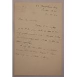 John Collis Snaith. Nottinghamshire (one match) 1900. Two page handwritten letter from Snaith, dated