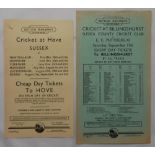 Sussex, Hampshire & Surrey cricket 1949. Selection of four original ‘British Railways’ printed paper