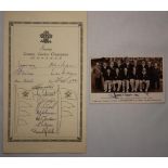 Surrey ‘County Champions 1952-1958’. Official autograph sheet signed by fourteen members of the