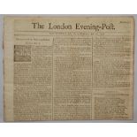 ‘The London Evening Post’. Early and original four page newspaper for Saturday 26th to Tuesday