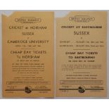 Sussex cricket 1949. Selection of four original ‘British Railways’ printed paper flyers