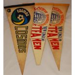 North American Soccer League. Three original long material pennants advertising the ‘Cosmos’ and ‘