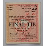 F.A. Cup Final 1953. Blackpool v Bolton Wanderers. Official 25/- South Grand Stand match ticket