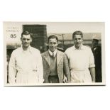 Leslie Todd, Claude Lewis and Arthur Fagg of Kent C.C.C. mono real photograph postcard of the