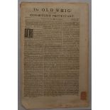‘The Old Whig (London)‘. Early and original ‘tabloid’ size four page newspaper for the 17th July