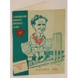 Lancashire County Cricket Club 1962. Small official fixture booklet for the season, featuring wicket