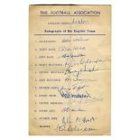 England v Wales 1958. Official ‘The Football Association’ autograph card for the England team who