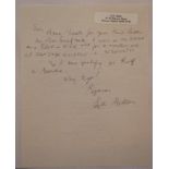 Keith Ross Miller. Victoria, New South Wales & Australia 1937-1956. One page handwritten letter/note