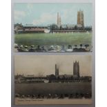 ‘Taunton, County Cricket Ground’. Three postcards, two colour, of the cricket ground. The mono image