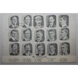 ‘The Australians’. Mono printed postcard of the fifteen members of the Australian touring party,