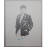 R.E.S Wyatt. Original pencil sketch of Wyatt half length in M.C.C. blazer by Leicestershire artist