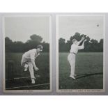 Albert Trott and Clem Hill. Two mono postcards on printed green background  ‘Famous Batsmen. In