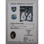 Cricket Memorabilia Society. Signed card of Sonny Ramadhin, card no. 57, limited edition no. 50/100.