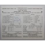 England v Australia 1977. Official scorecard for the Test match played at Headingley on 11th-16th