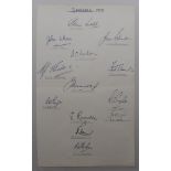 Middlesex 1958. Large autograph sheet signed in ink by thirteen members of the team. Signatures