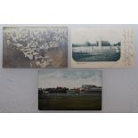 Cricket Ground postcards 1900’s. Three postcards, one colour, of grounds, one the Oval (?) (