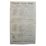 England v Australia 1899. Original early scorecard for the 4th Test match played at Old Trafford