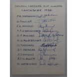 Lancashire ‘B&H Cup Winners’ 1984. Page nicely signed in ink by the Lancashire team, with hand