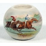 Horse Racing. MacIntyre of Burslem stoneware match holder pot with excellent colour horse racing