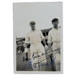 Don Bradman and Lindsay Hassett 1938. Small mono candid photograph of Bradman and Hassett walking