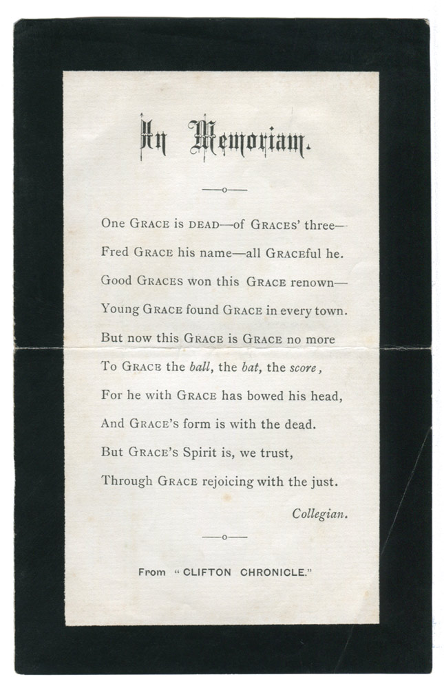 George Frederick Grace 1850-1880. Original ‘In Memoriam’ card 1880 with broad black border