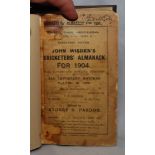 Wisden Cricketers’ Almanack 1904. Bound in brown boards, with original wrappers preserved, with