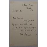 Herbert Tremenheere Hewett. Somerset & Oxford University 1884-1893. Small handwritten note to a lady