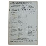 W.G. Grace. Original and rare early scorecard for Gloucestershire v Surrey, Clifton College