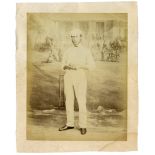 Edward Mills Grace. Large original sepia studio posed photograph of Grace in full cricket attire and