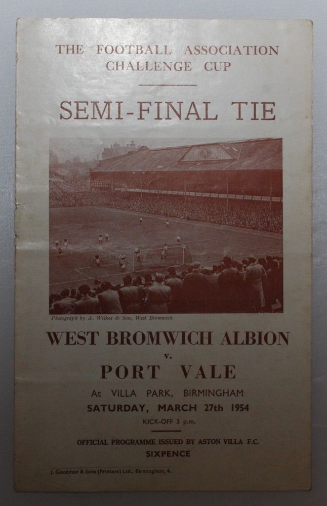 F.A. Cup semi-finals. Official semi-final programmes for West Bromwich Albion v Port Vale 1954,