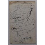 Cricket signatures, mid-1920s. Plain back postcard signed by seventeen cricketers of the period.