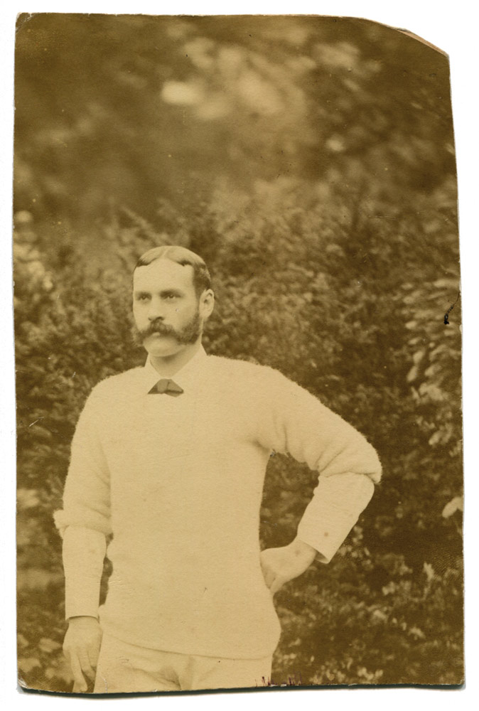 George Frederick Grace. Original sepia photograph of Grace, half length, wearing cricket attire.