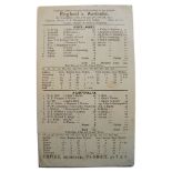 England v Australia 1905. Original early scorecard for the 3rd Test match played at Headingley,