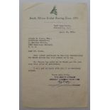 South Africa. Selection of three hand/typewritten letters from South African players. Players are