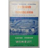 England v Yugoslavia 1956. Official programme for the International match played at Wembley on the