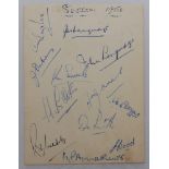 Sussex 1950. Album page signed in ink by twelve members of the team. Signatures include James