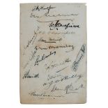 Australia tour to England 1934. Album page signed by all sixteen players. Signatures in ink