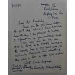 Hubert Ashton. Essex 1921-1939. One page handwritten letter from Ashton, dated August 1978,