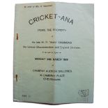 Cricket catalogues. ‘Cricket-ana Items, the property of the late W.R. “Wally” Hammond’ auction