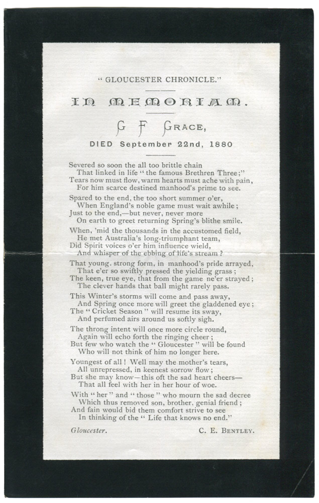 George Frederick Grace 1850-1880. Original ‘In Memoriam’ card 1880 with broad black borders produced