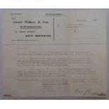 Albert Wilkes & Son Photographers. Unusual typed memorandum on Wilkes headed paper acknowledging a