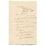 E. M. Grace. Handwritten one page letter on Park House, Thornbury letterhead dated August 9th