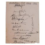 Australia 1930. Album page nicely signed in ink by fourteen members of the Australian touring