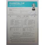Prudential World Cup Final. Australia v West Indies 1975. Official scorecard for the Final played at