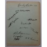 Derbyshire 1935. Album page nicely signed in ink by eleven members of the team. Signatures include