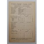 Derbyshire v Australia 1905. Original early scorecard for the tour match played at the County