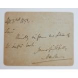 Lord Hawke. Handwritten card headed Wighill Park, Tadcaster, dated 3rd September 1893 requesting the