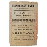 Scarborough Cricket Club v The Parsees (Bombay, India) 1888. Early and original handbill for the