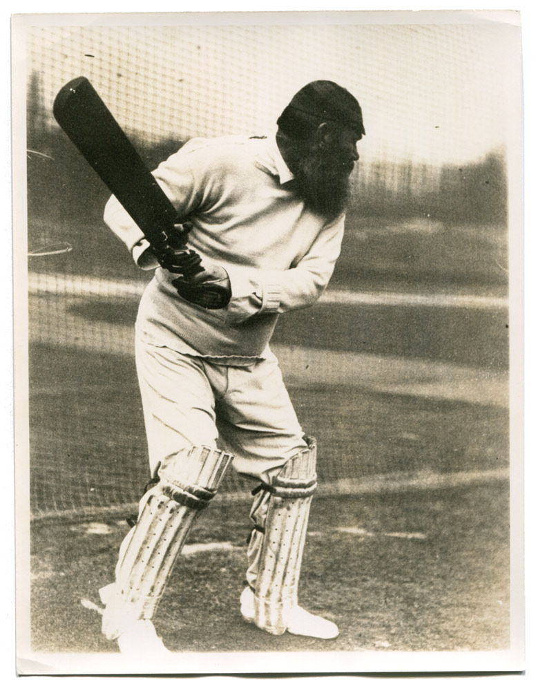 William Gilbert Grace. Three mono photographs of W.G. Grace batting in the nets wearing hooped - Image 3 of 3